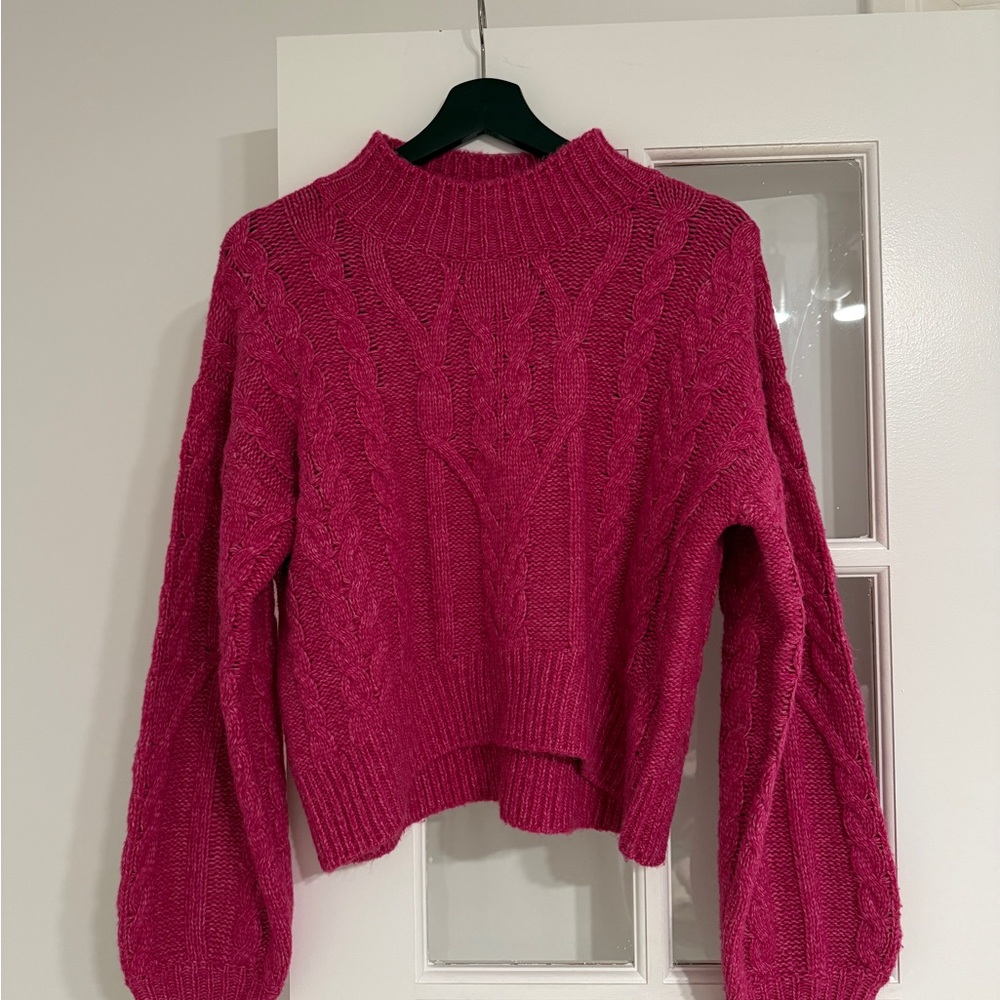 Steve Madden Fuchsia Pink Cable Knit Turtleneck Sweater
